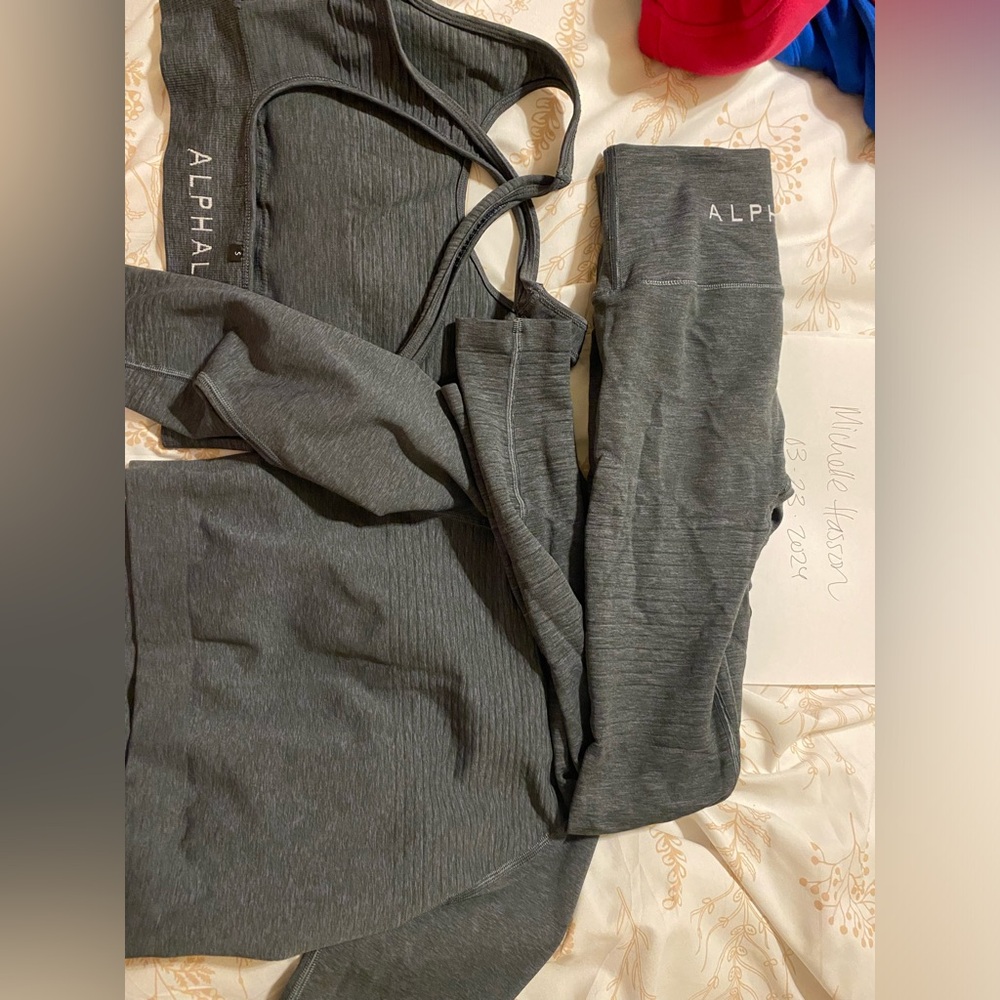 All grey alphalete set leggings bra and top